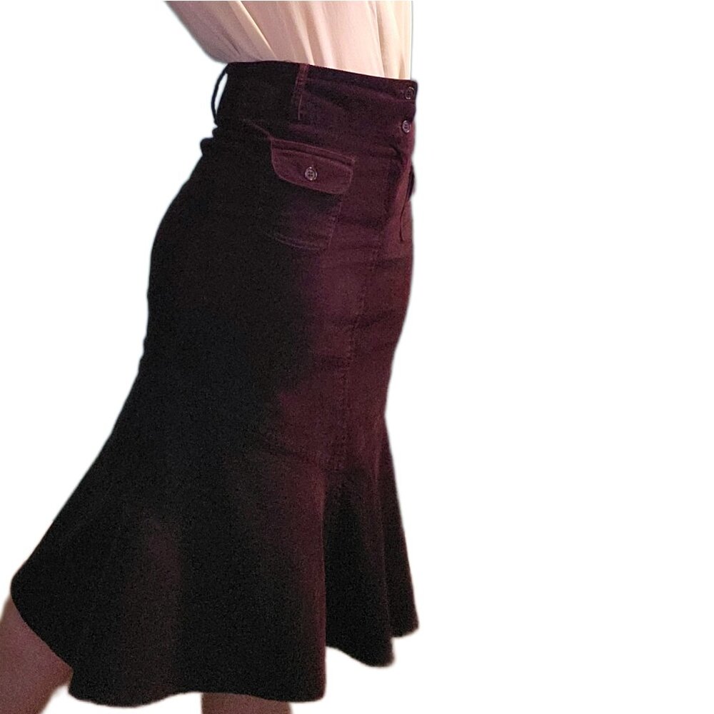 90s Y2K Vintage Parisian Designer High-Waisted Corduroy Mermaid Midi Skirt